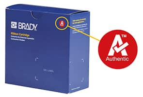 Authentic material logo shown on a cartridge box for the Brady M610 printer.